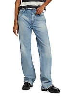 Distressed Waistband Relaxed-Leg Jeans