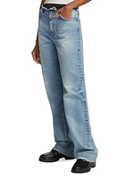 Distressed Waistband Relaxed-Leg Jeans