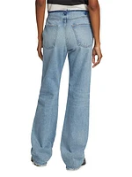 Distressed Waistband Relaxed-Leg Jeans