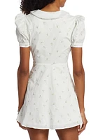 Richie Embroidered Puff-Sleeve Minidress