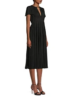 Pleated Short-Sleeve Midi-Dress