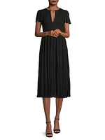 Pleated Short-Sleeve Midi-Dress