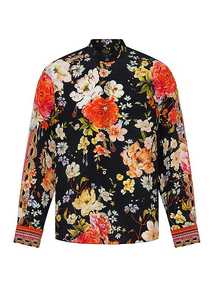 Floral Mandarin-Collar Shirt