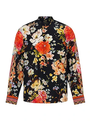 Floral Mandarin-Collar Shirt