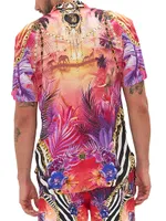 Tropical Elephant Print Short-Sleeve Button-Up Shirt