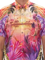 Tropical Elephant Print Short-Sleeve Button-Up Shirt