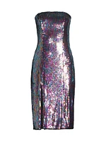 Sequined Strapless Midi-Dress