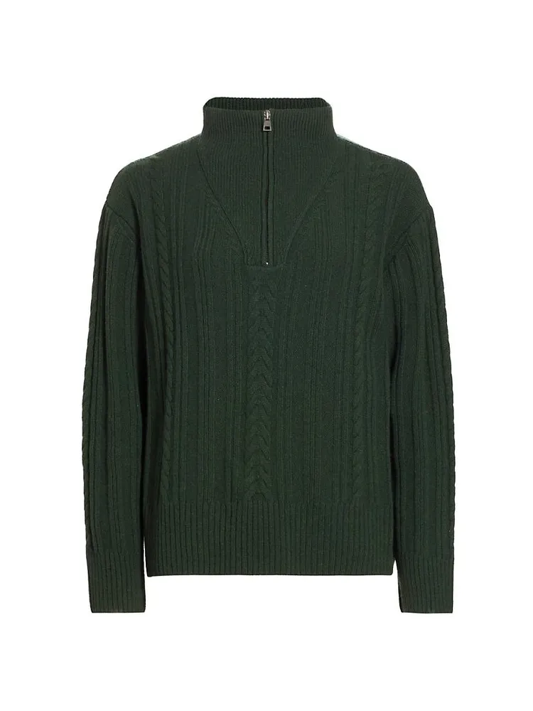 Wool-Blend Cable-Knit Quarter-Zip Sweater