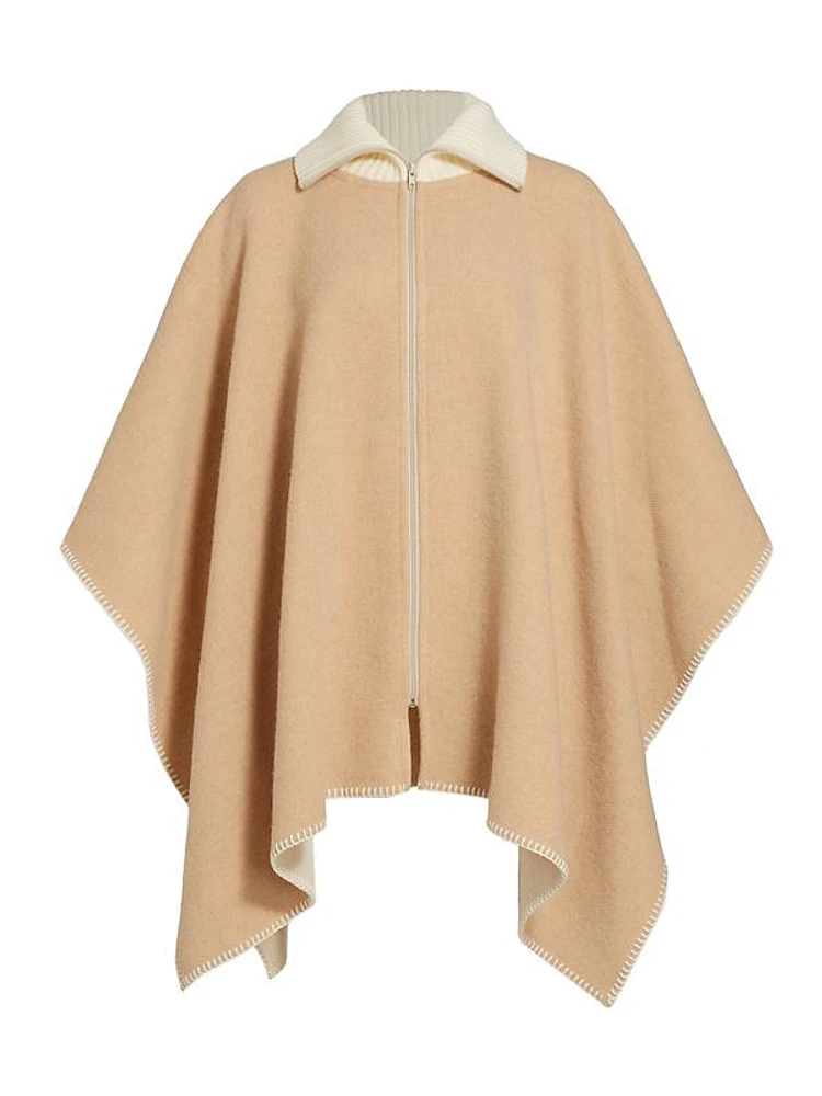 Wool Zip-Front Poncho