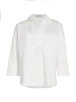 Split Neck Poplin Blouse