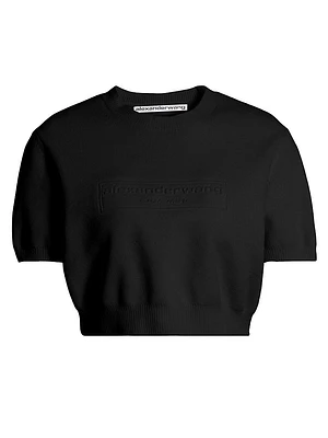 Short-Sleeve Embossed Logo Sweater
