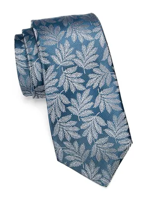 Leaf-Embroidered Silk Tie