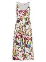 Athena Belted Floral Linen-Blend Midi-Dress