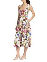 Athena Belted Floral Linen-Blend Midi-Dress