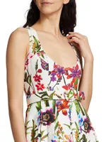 Athena Belted Floral Linen-Blend Midi-Dress