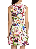 Paris Floral Linen-Blend Cut-Out Minidress