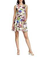 Paris Floral Linen-Blend Cut-Out Minidress