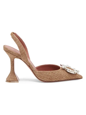 Begum 95MM Canvas & Crystal-Adorned Slingback Pumps