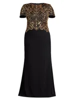 Plus Beaded Crepe Sheath Gown