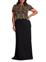 Plus Plus Beaded Crepe Sheath Gown