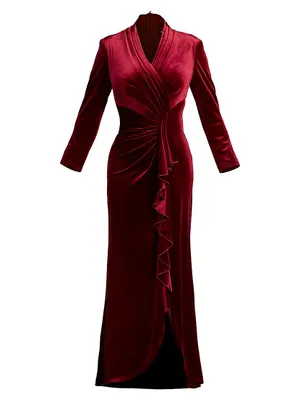 Plus Velvet Ruffle-Front Gown