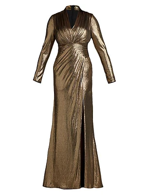 Plus Metallic Jersey V-Neck Gown