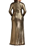 Plus Metallic Jersey V-Neck Gown