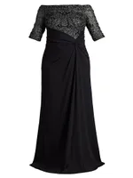 Plus Lace & Crepe Off-The-Shoulder Gown