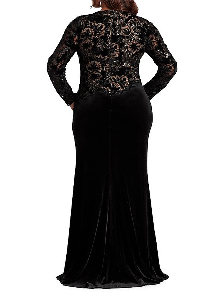 Plus Lace & Velvet Gown