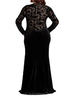 Plus Lace & Velvet Gown