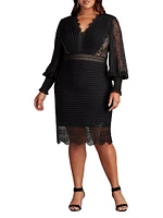 Plus Pleated Lace-Trimmed Sheath Dress