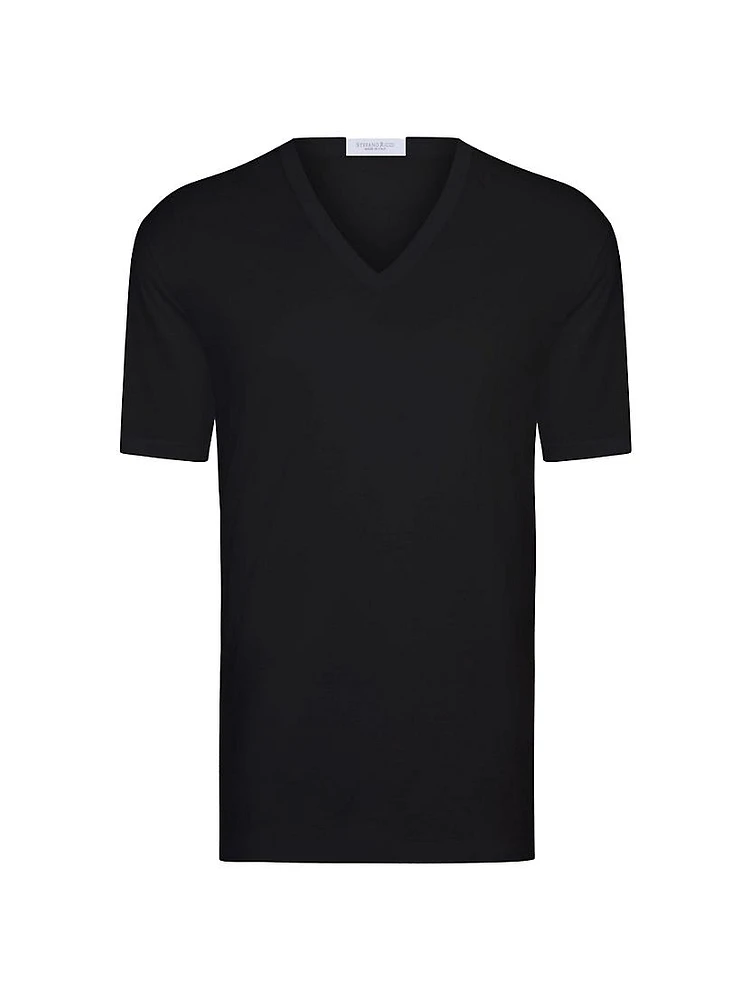 Solid Cotton V-Neck T-Shirt