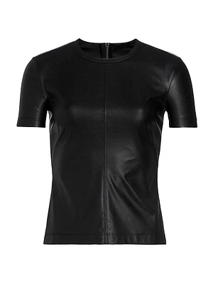 Faux-Leather Fitted T-Shirt