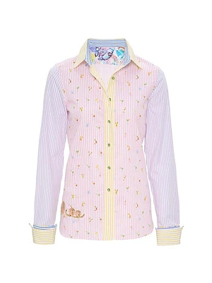 Priscilla Colorblocked Stripe Stretch Cotton Shirt