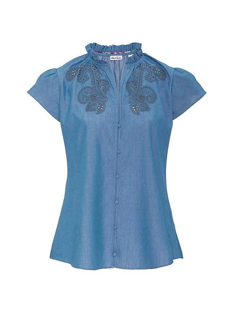 Mabel Cotton Chambray Button-Front Blouse