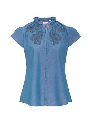 Mabel Cotton Chambray Button-Front Blouse