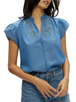 Mabel Cotton Chambray Button-Front Blouse