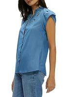 Mabel Cotton Chambray Button-Front Blouse