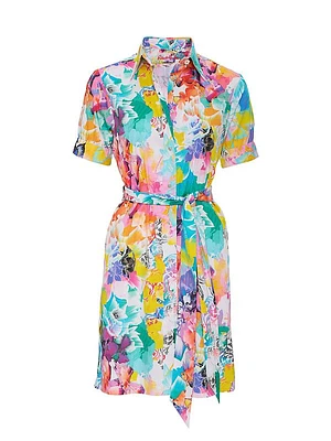 Caroline Abstract Floral Satin Button-Front Dress