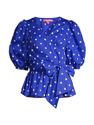 Kara Polka Dot Cotton Wrap Top