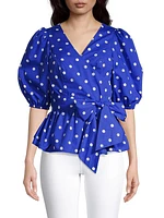 Kara Polka Dot Cotton Wrap Top