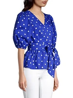 Kara Polka Dot Cotton Wrap Top