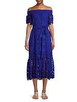 Isbell Off-The-Shoulder Eyelet Midi-Dress