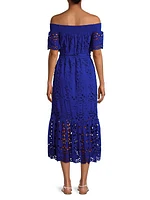 Isbell Off-The-Shoulder Eyelet Midi-Dress