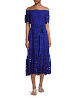 Isbell Off-The-Shoulder Eyelet Midi-Dress