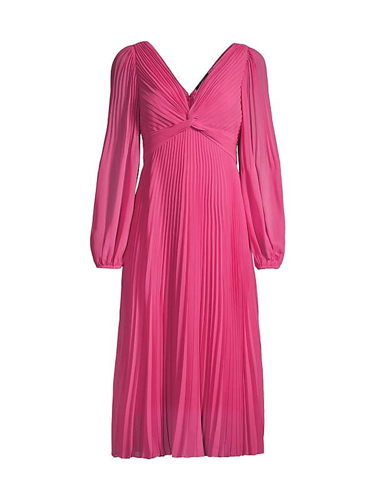 Kelsie Pleated Crepe Chiffon Midi-Dress