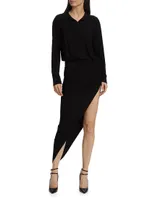 Side Drape Asymmetric Midi-Dress