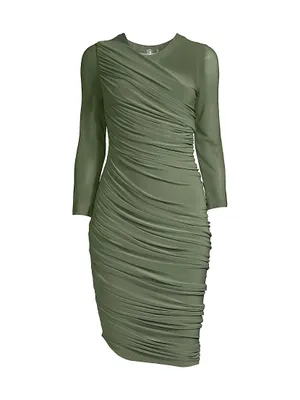 Diana Mesh-Sleeve Ruched Midi-Dress