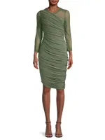 Diana Mesh-Sleeve Ruched Midi-Dress