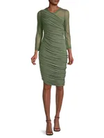 Diana Mesh-Sleeve Ruched Midi-Dress